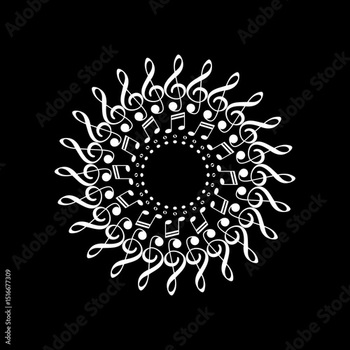 Circle Shape Created by Musical Notation Icon Symbol, can use for Logo, Pictogram, Emblem, Musical Illustration, Decoration, Ornate, Cover, Framework or Graphic Design Element. Vector
