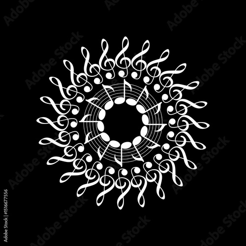 Circle Shape Created by Musical Notation Icon Symbol, can use for Logo, Pictogram, Emblem, Musical Illustration, Decoration, Ornate, Cover, Framework or Graphic Design Element. Vector