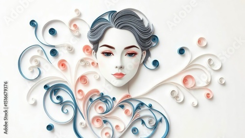 Elegant woman with floral hair illustration