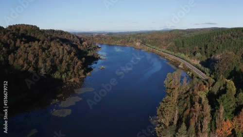 Aerial View of Forested River and Countryside Road in Southern Chile
