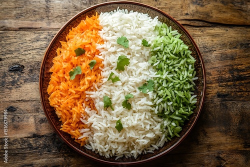 Ceremonial Plate with Tricolor Tiranga Rice Representing Indian Unity