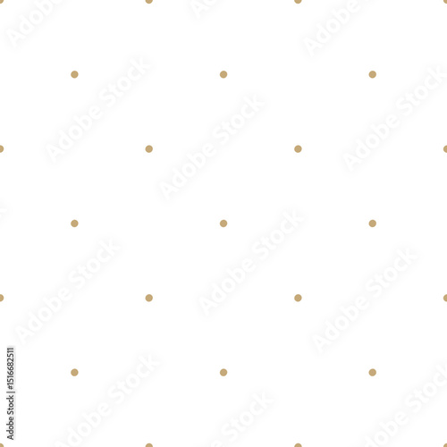 Simple vector minimal seamless pattern. Golden geometric texture with small circles, points, dots in regular grid. Subtle polka dot pattern. Gold and white minimalist background. Repeat luxury design
