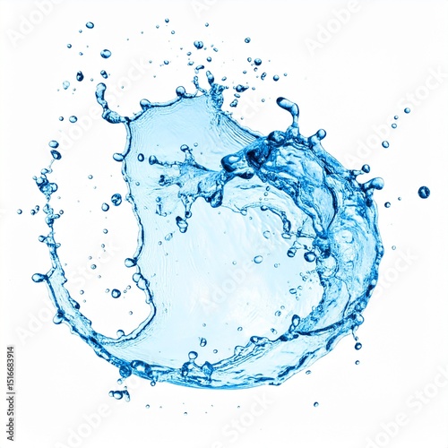 Dynamic Water Splash Isolated on White Background with Clipping Path, Refreshing Liquid Concept