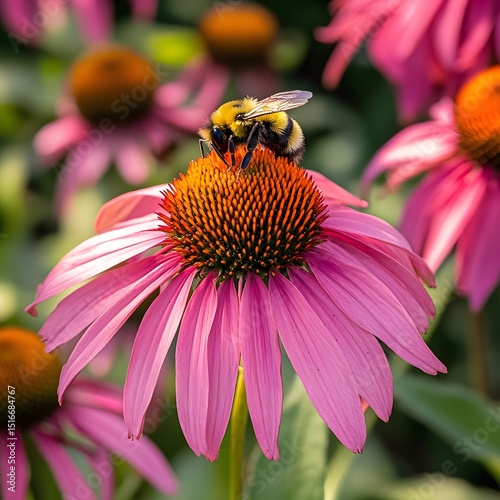 Macro Photography of a Bee Gathering Pollen from a Spring Blossom, bee on pink flower