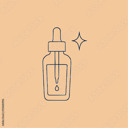 Outlined dropper bottle with sparkle — serum application.