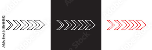 Red, black and white  Dynamic arrow symbol. Vector for websites, mobile interfaces, presentations, banner, visual branding etc. Vector illustration. isolated on white and black background. EPS 10