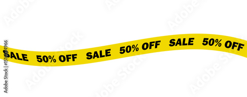 Sale, special offer, discount, 50 percent off yellow tape isolated on white background. Vector illustration.