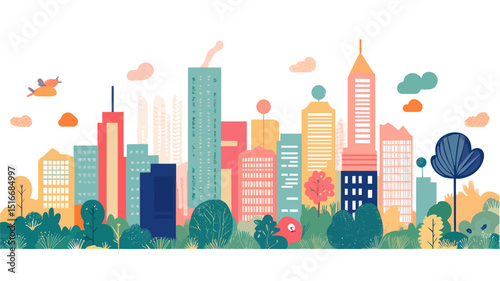 Serene Urban Landscape: A Natural City Park Vector Illustration