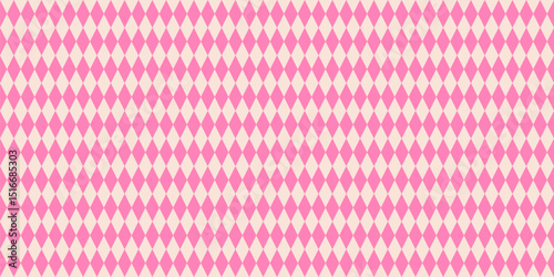 Vector checkered seamless pattern. Pink and beige harlequin background. Oktoberfest festival ornament. Simple chequered texture with rhombuses, diamonds, check grid. Cute funky repeating geo design