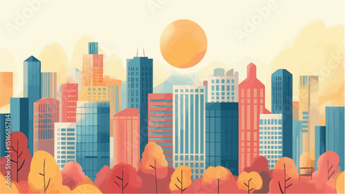 Serene Urban Landscape: A Natural City Park Vector Illustration