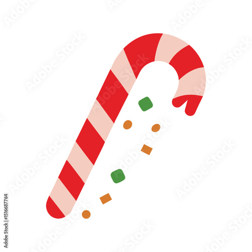 Broken candy cane with scattered crumbs for festive theme Vector illustration