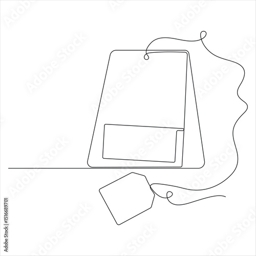 Continuous Line Illustration of a paper Tea bag Warm Herbal Drink for a Refreshing Morning