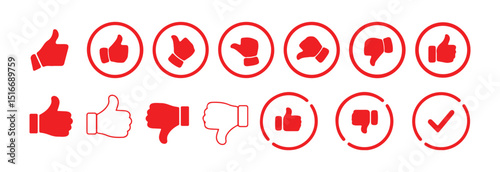 Red Like and Dislike Icons Set – Social Media Feedback Symbols, Victor illustration eps 10