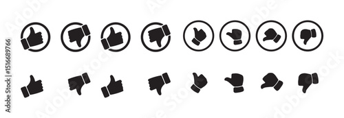 Black Like and Dislike Icon Set – Minimal Thumbs Up and Down Symbols for UI and Feedback, Victor illustration eps 10