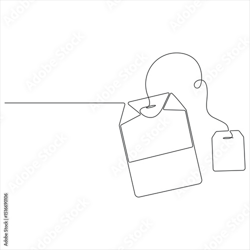 Continuous Line Illustration of a paper Tea bag Warm Herbal Drink for a Refreshing Morning