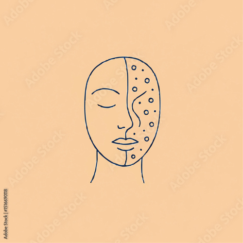 Outlined face with half-cream pattern — beauty treatment.