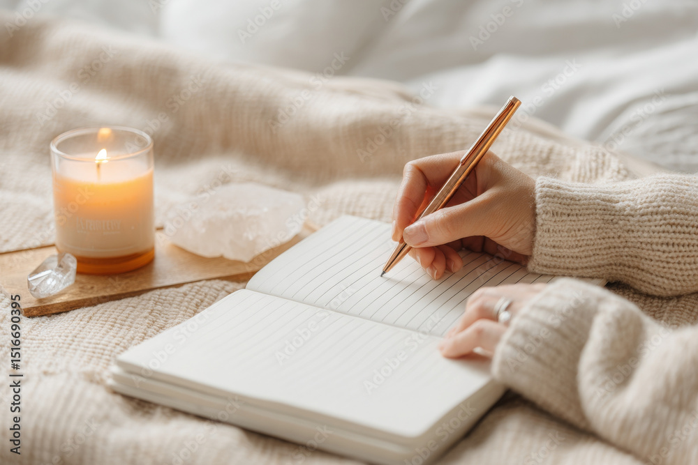 © Sukifli Dakheng - Woman writing affirmations, feeling relaxed and grateful for her peaceful time © Sukifli Dakheng - Woman writing affirmations, feeling relaxed and grateful for her peaceful time