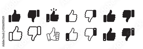 Black Like and Dislike Icon Set – Minimal Thumbs Up and Down Symbols for UI and Feedback, Victor illustration eps 10