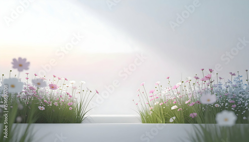 Pastel Cosmos Flowers in a Serene Field