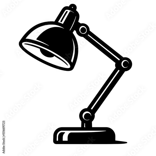 Modern Black and White Adjustable Desk Lamp Icon Vector - Task Lighting Illustration for Office, Study, and Creative Workspace Designs