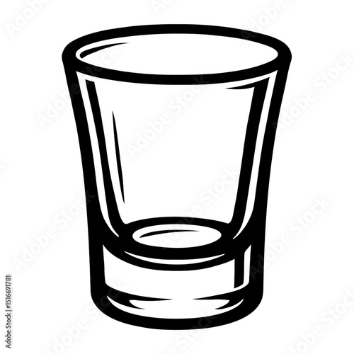 Classic Black and White Shot Glass Outline Vector - Empty Drinking Glass Illustration for Spirits, Parties, and Barware Designs