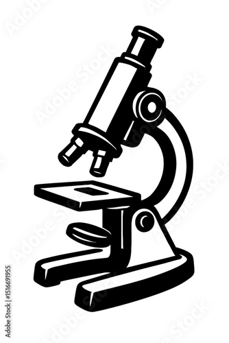 Classic Black and White Microscope Clipart Vector - Essential Laboratory Instrument Illustration for Scientific Research, Biology, and Education Designs