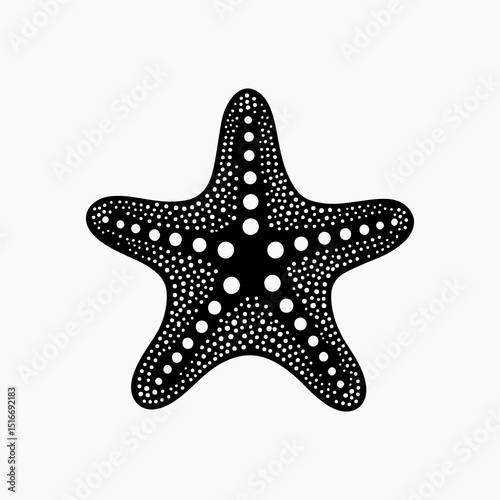 Starfish sea animal black and white 3d vector silhouette illustration.