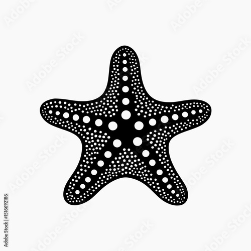 Starfish sea animal black and white 3d vector silhouette illustration.