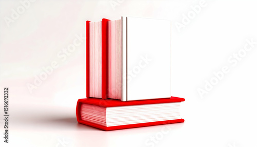 Red and White Books Stacked on a Light Background