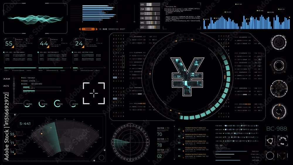 Motion graphic of Blue digital money logo with HUD UI panel and futuristic technology abstract background crypto currency finance and digital money alpha channel included and video concepts	