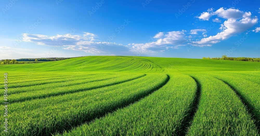 Naklejka premium Vast Green Field Under a Clear Sky