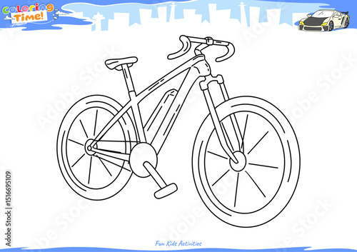 Bicycle Coloring Page for Kids Simple Outline Vector Illustration 4