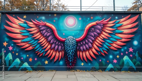 Wing mural with stars and moon