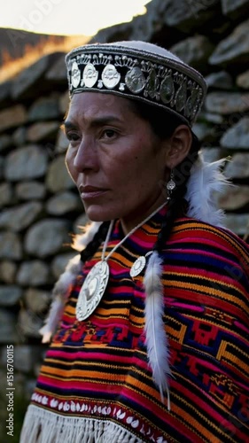A woman wearing a colorful outfit