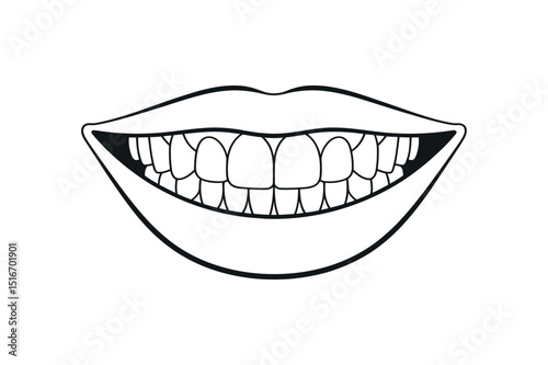 Smiling Mouth with Teeth Vector Illustration Black and White Line Art Drawing of a Happy Smile Dental Health and Hygiene Concept Design Element