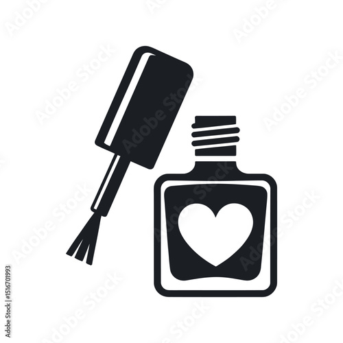 Stylish black and white nail polish bottle icon with a heart design
