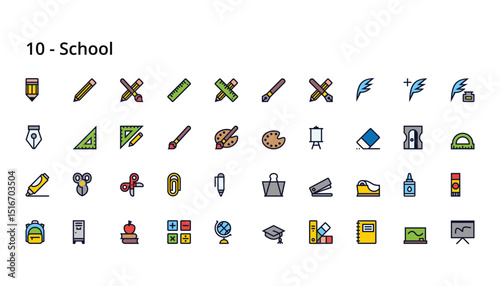 School icon set. Containing classroom, students and teacher icons. Education and knowledge symbol. Solid icons vector collection. 