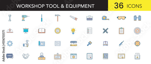 Minimal Flat Workshop Tools Silhouette Icon Set color