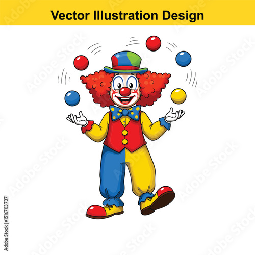 Happy circus clown juggling colorful balls