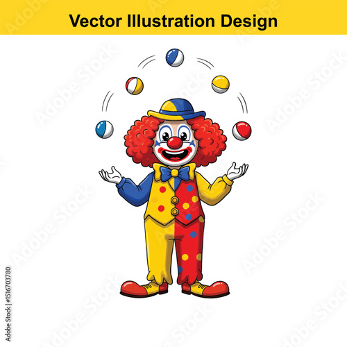 Happy circus clown juggling colorful balls