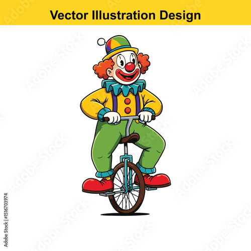 Happy clown riding unicycle cartoon illustration