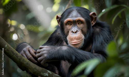 Chimpanzee in the Rainforest: A Portrait of Serenity photo