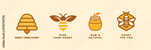 Minimalistic honey farm logo designs for packaging and branding