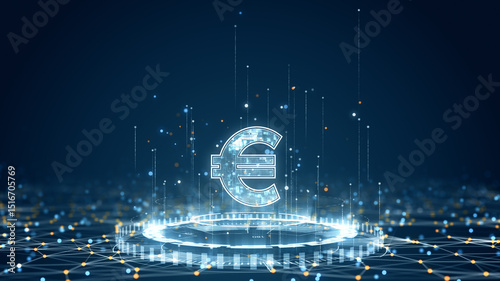 Fotografía Glowing euro currency symbol in a digital futuristic tech background