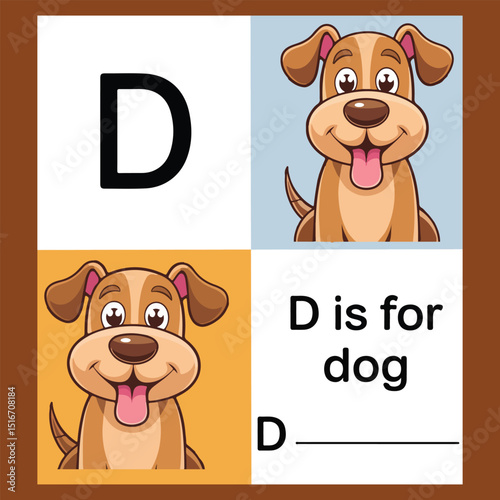 Learn Alphabet Letters with Cute Dog Images: D is for Dog Flashcard