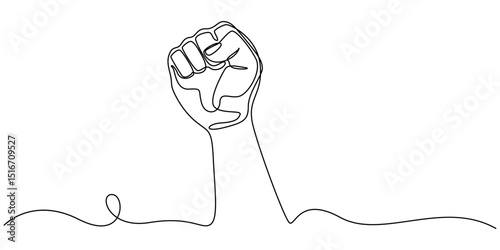 fist upwards one continuous line art. outline border frame, Continuous line hand clenched fist.one line drawing of hand clenched fist upwards, Fist upwards one continuous line art. outline border.