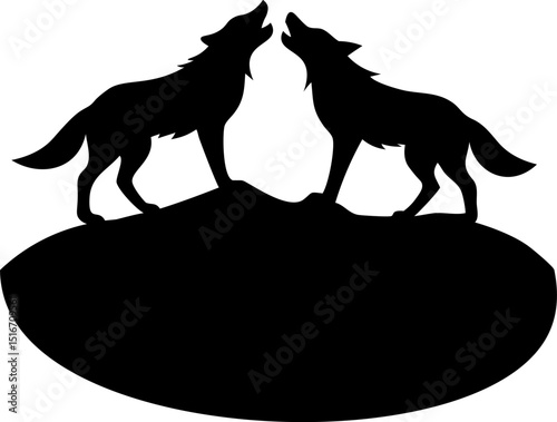 two wolves facing each other on hilltop.eps