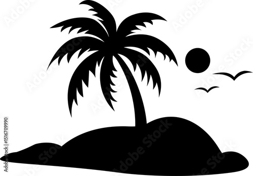 sunset behind lush palm tree island (1).eps