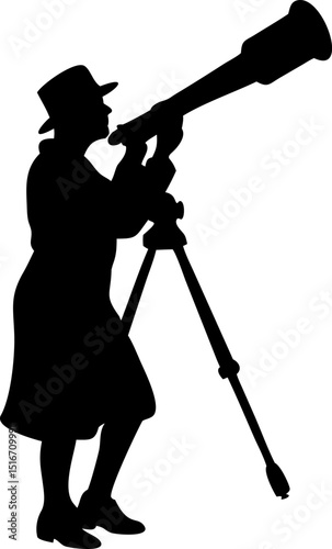 silhouette of astronomer with telescope.eps