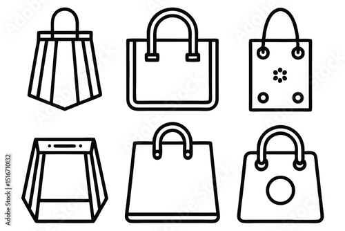 Collection of Simple Line Art Tote Bag and Shopping Bag Icons